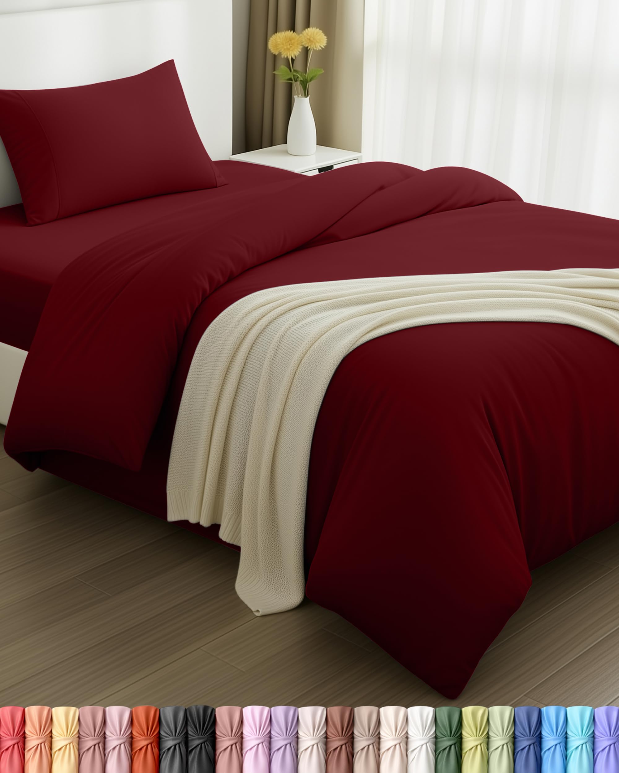 Utopia Bedding 3 Piece Single Bedding Set - Duvet Cover, Fitted Sheet with Pillow case - Soft Brushed Microfiber (Burgundy)