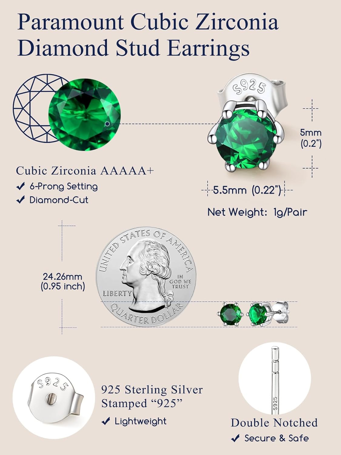 925 Sterling Silver Stud Earrings for Women, Heart/Round Birthstone Earrings Birthday Jewelry for Women Wife Daughter (with Gift Box) - Image 5