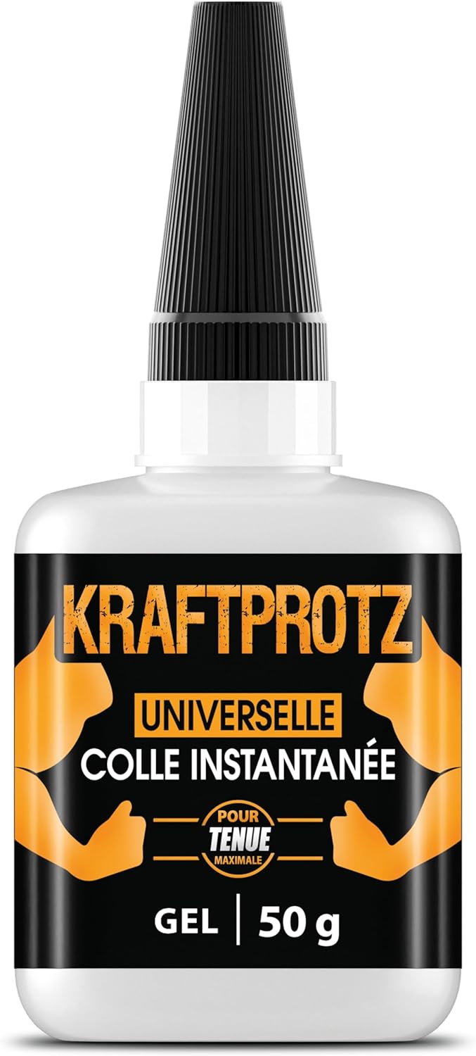 Product image of Colle forte gel 50 g – ne coule pas & ultra précise – super glue résistante à l’eau, à la chaleur & aux vibrations – colle universelle plastique, bois, métal, verre – bouchon aiguille – KRAFTPROTZ