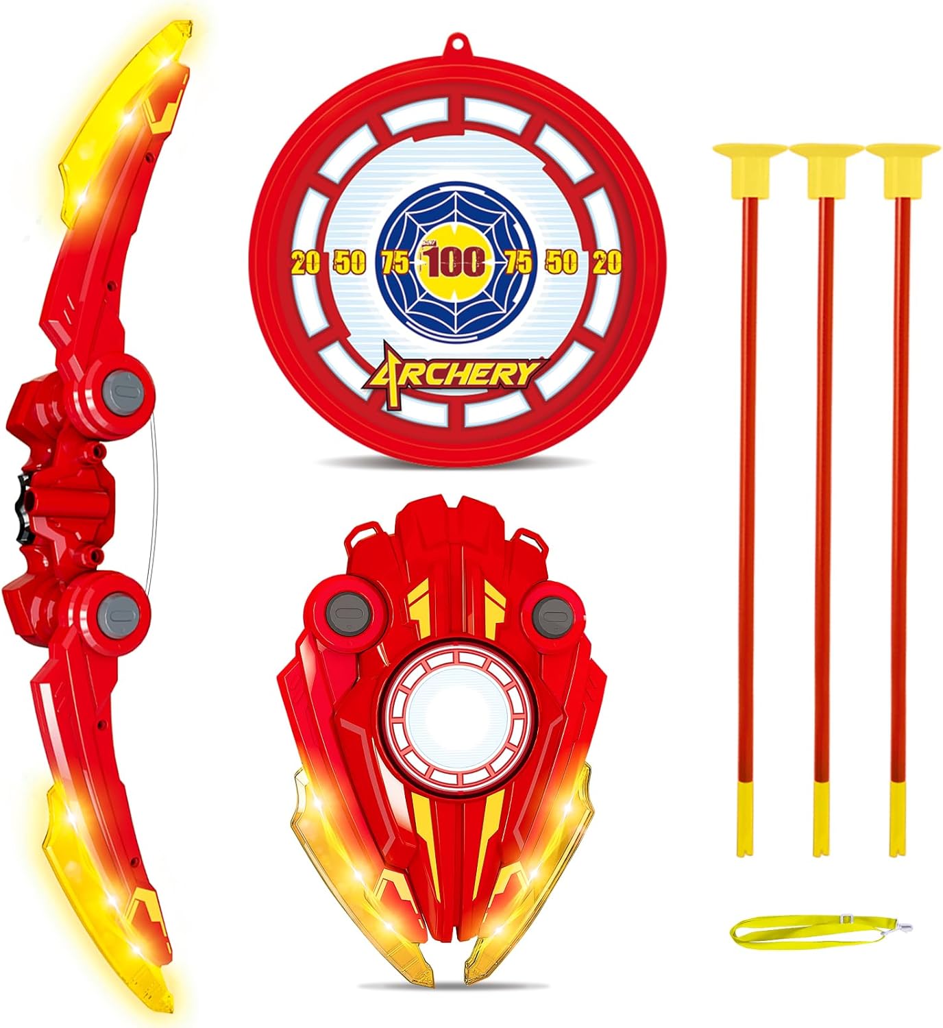 Kids Bow and Arrow Set, LED Light Up Archery Toy Set with Bow Suction Cup Arrows Target, Indoor and Outdoor Hunting Play Gift Toys for Boys & Girls Ages 3-12, Red GJ3517