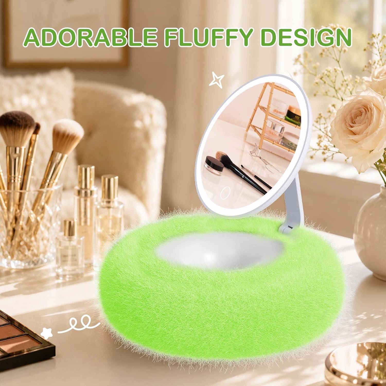 Compact Makeup Mirror with Light,Green image 5