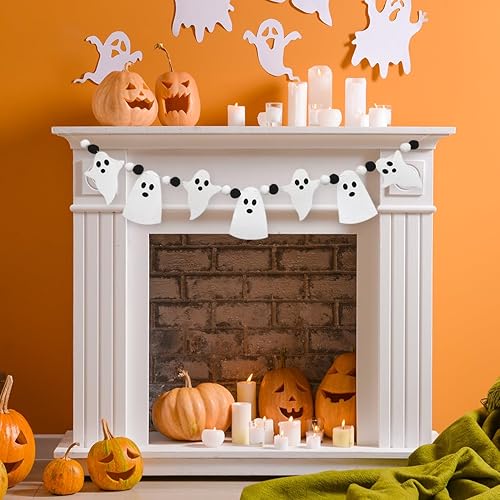 Miniatura 5 de Cartel de Halloween para manto, bola de fieltro, guirnalda de Halloween con espeluznante para chimenea, suministros de fiesta de pared