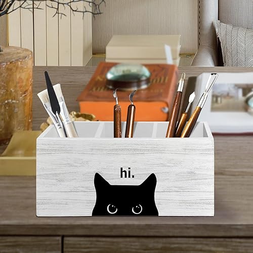 Miniatura 2 de Hi Black Cat - Organizador para lápices para accesorios de escritorio, gato negro, mamá, dama, amantes, regalos de dueño, caja de madera, decoración