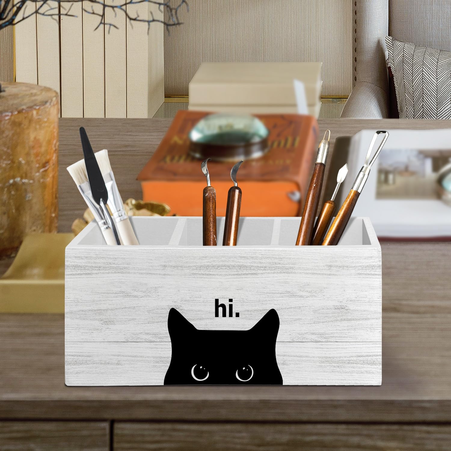 Stiftehalter für Schreibtischzubehör, schwarze Katze, Mutter, Dame, Liebhaber, Besitzer, Geschenke, Holzbox, Schild, Schreibtisch-Dekoration für Zuhause, Büro, Haustierliebhaber, Geschenke
