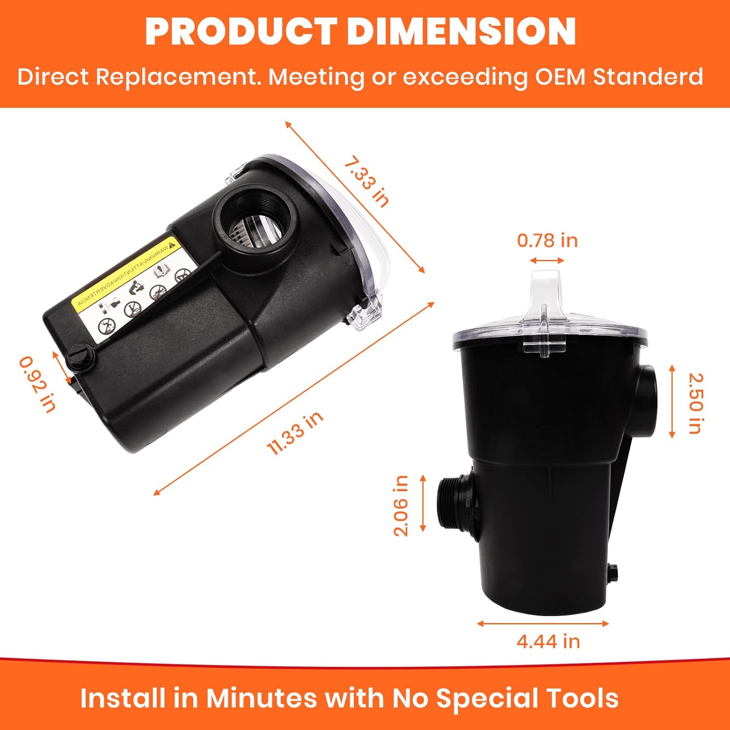 Pool Pump Strainer Housing w/Lid & Basket Replacement Hayward SP1516 for Power-Flo LX Above-Ground and for Power-Flo II Self-Priming Pool Pump,1-1/2 FIP x 1-1/2 MIP Inch Connections