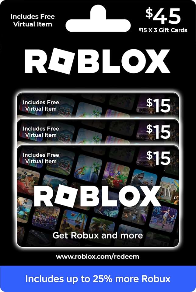 Roblox Physical Gift Cards, Multipack of 3 x $15 [Includes Free Virtual Item] [Redeem Worldwide]