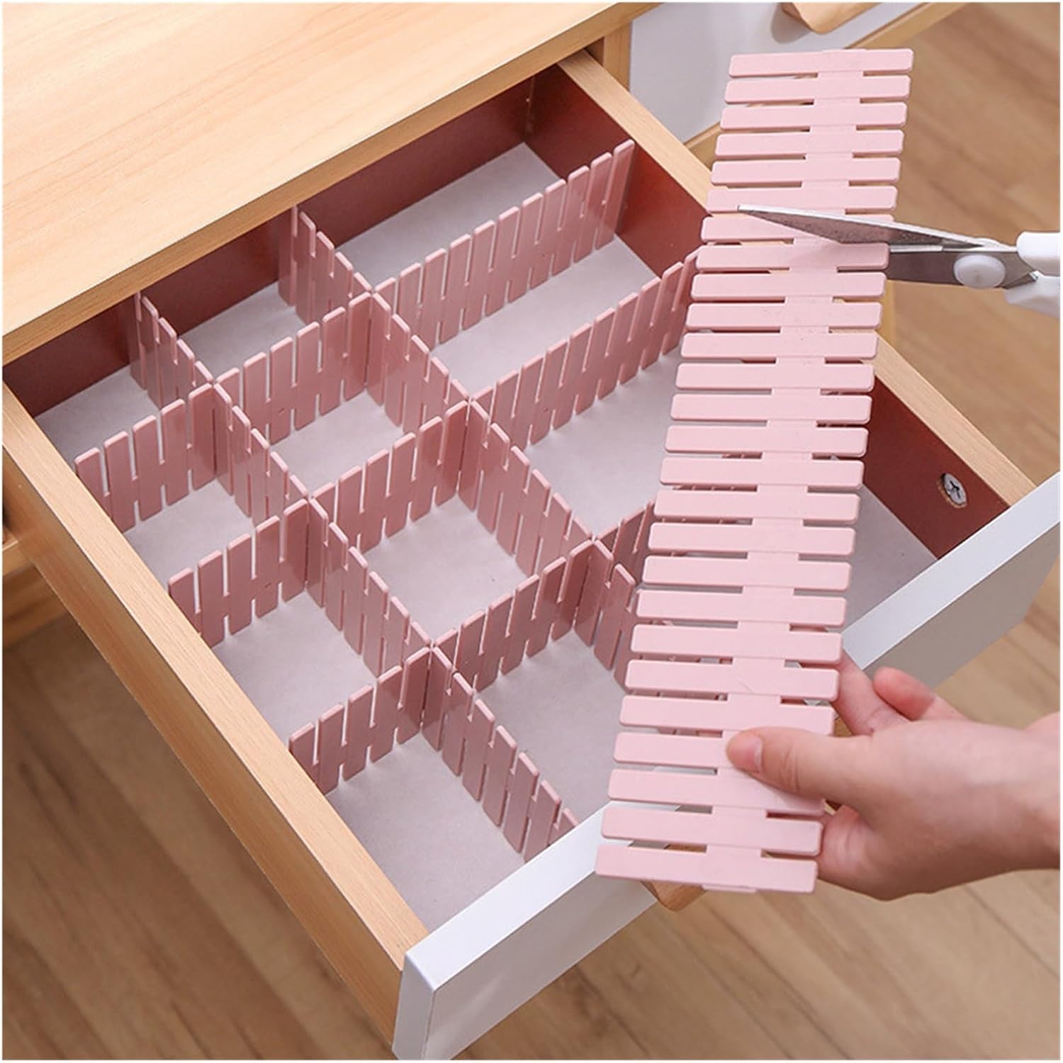 8Pcs/4Pcs Drawer Divider Partition Adjustable Plastic Storage Cabinet Household Drawers Organizer Dividers(Pink 8 pieces)