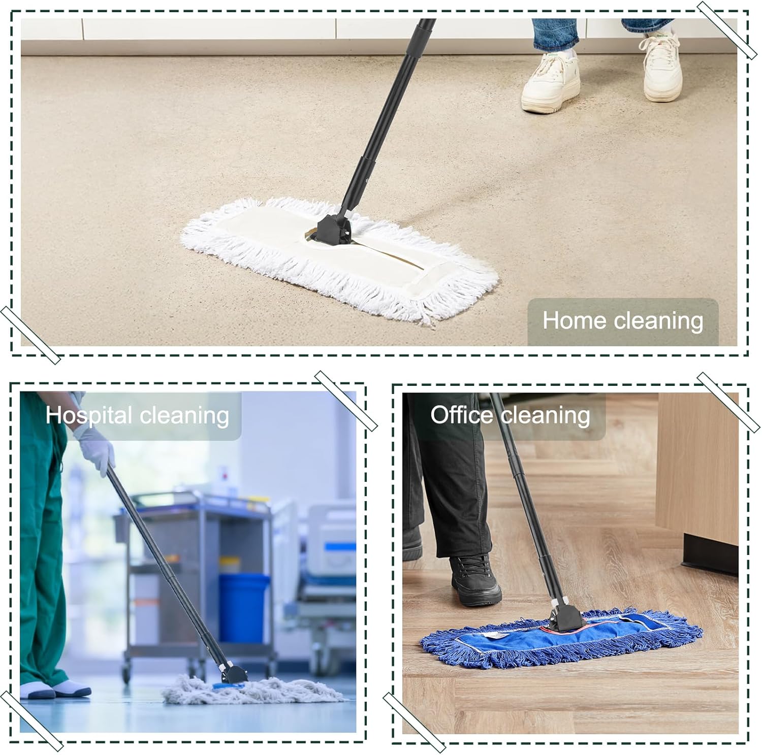 KeFanta 59 Inch Clip on Dust Mop Handle,Commercial Dust Mop Frame Handle,Heavy Duty Metal Stick Replacement for Floor Cleaning 1 Pack