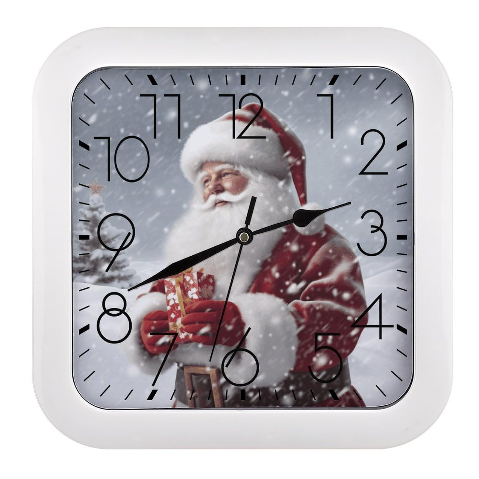 JTREHY Santa Claus Snow Secenry Wall Clock The Sound is Soft Square Timepiece Fashion Precise Easy to Read Numbers | Perfect Living Room Kitchen Or Office Clocks