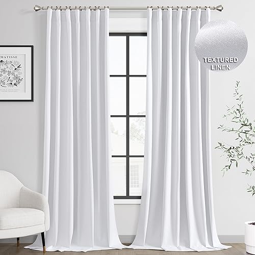 Miniatura 49 de Joywell Cortinas de lino 100% opacas de 45 pulgadas de largo, bolsillo para barra/pestaña trasera, cinturón de gancho/anillos de clip, cortinas de