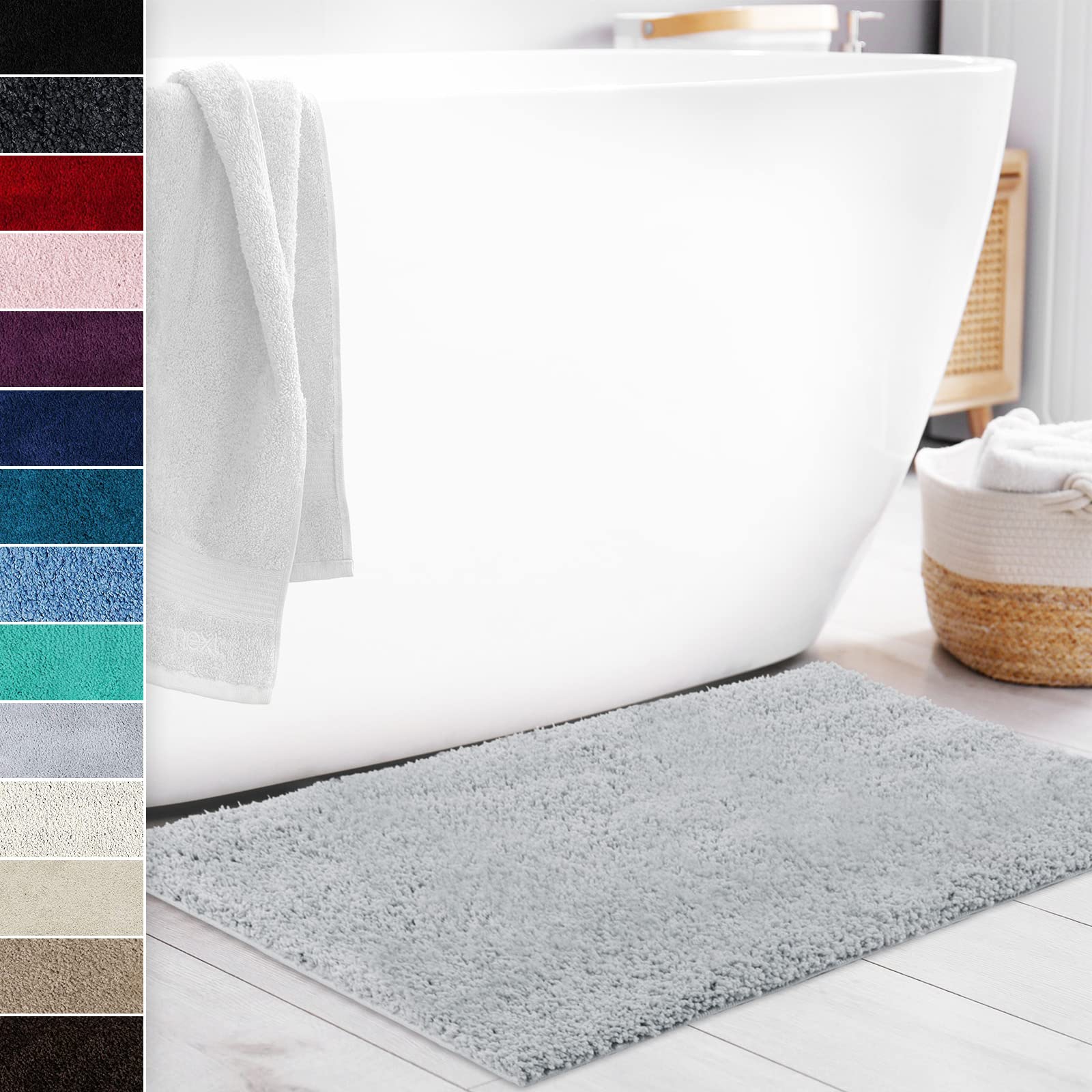 Floordirekt Tapis de bain Sky Soft | Carré et rond | Tapis de bain | Extra moelleux | Antidérapant et à séchage rapide | Plusieurs couleurs et tailles (80 x 150 cm, gris argenté)