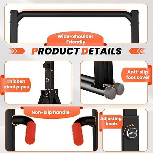 Miniatura 7 de Power Tower Pull Up Dip Station Foldable, Pull Up Bar Station Adjustable, Multi-Function Home Gym, Strength Training Fitness Equipment, Triangular