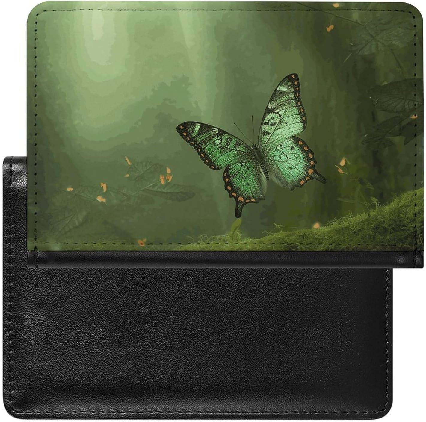 Cute Passport Holder for Travel,Personalized Multi-Functional Passport Cover with Card Slots,Slim Green Forest Butterfly Printed Passport Wallet for Women Men