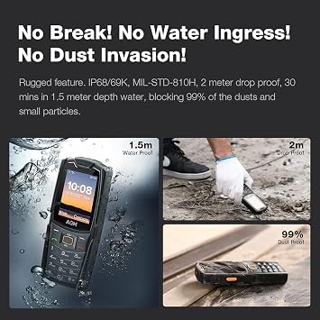 AGM M6 Rugged Feature Cell Phone, 4G Basic Mobile Phones, Waterproof | Drop-Proof, Large Buttons | Large Font, 109dB Powerful Speaker, Dual SIM, 2500 mAh