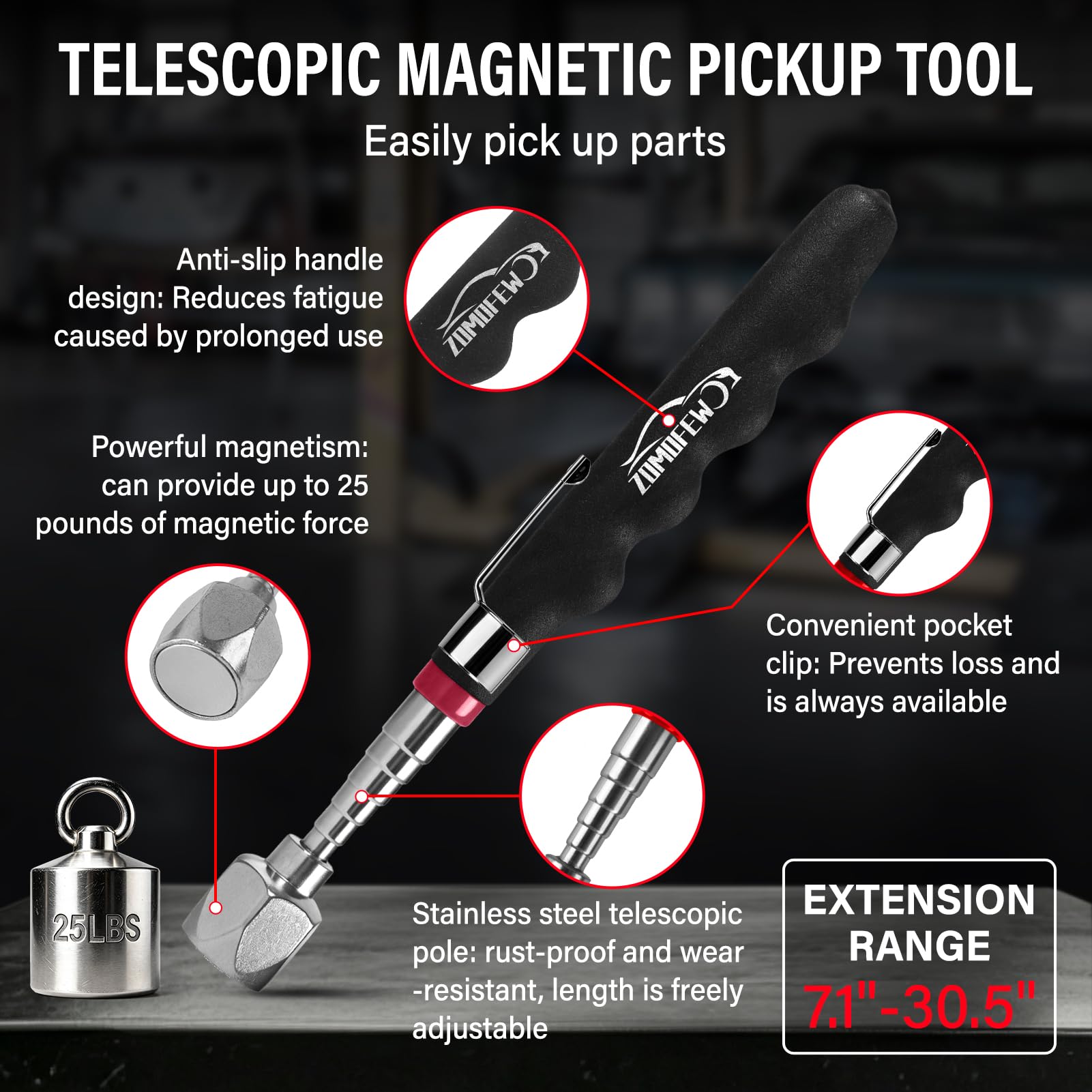 Magnetic Tool Mat with 25Lb Telescoping Magnetic Pickup Pen — Amazon image 4