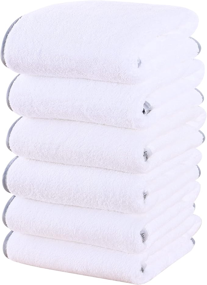 Cosy Family Ultra Soft Microfiber Absorbent Hand Towel Set of 6 - Silk Hemming Towels for Bathroom - Quick Drying - Perfect for Bath, Fitness, Gym, Shower, Hotel, and Spa - 16x28 Inch, White