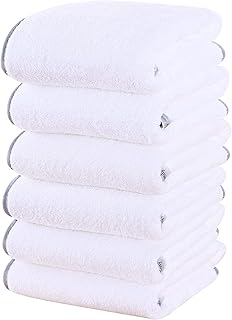 Cosy Family Ultra Soft Microfiber Absorbent Hand Towel Set of 6 - Silk Hemming Towels for Bathroom - Quick Drying - Perfect for Bath, Fitness, Gym, Shower, Hotel, and Spa - 16x28 Inch, White