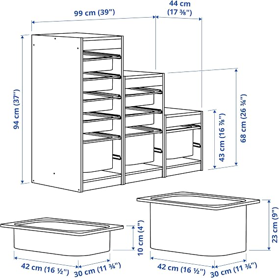 IKEA TROFAST Storage Combination with Boxes, 99x44x94 cm, White/White