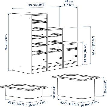 IKEA TROFAST Storage Combination with Boxes, 99x44x94 cm, White/White