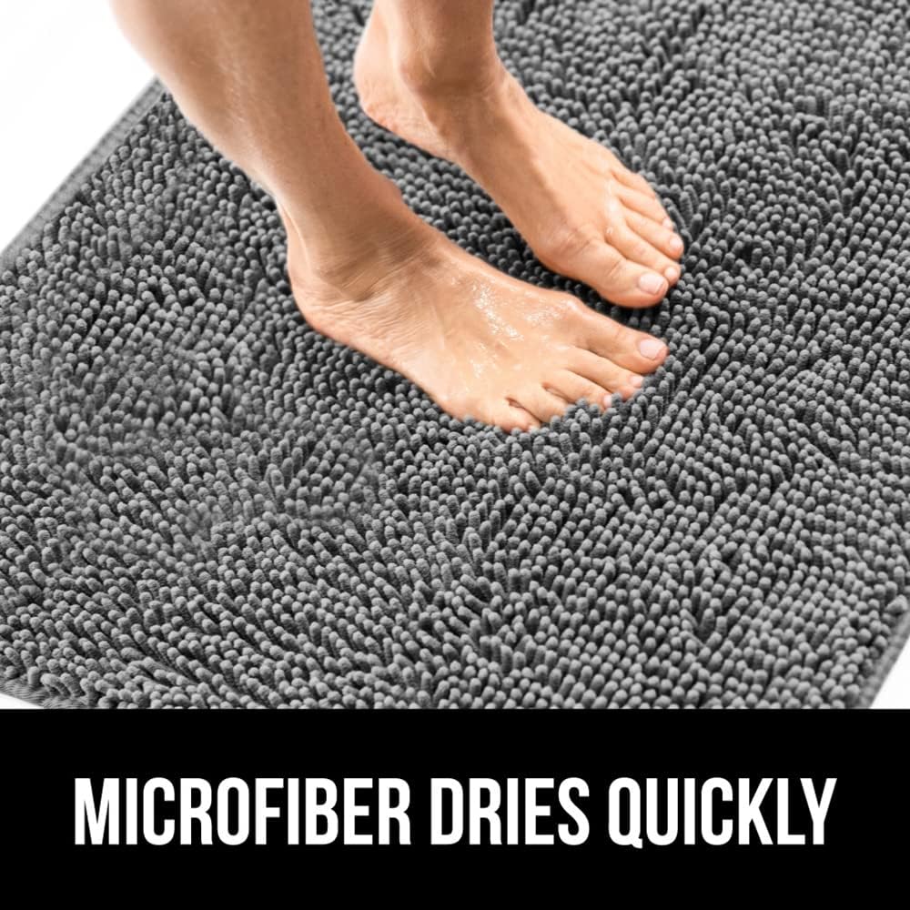 GORILLA GRIP Chenille Bath Rug and Toilet Lid Cover, Both in Gray Color, Bath Rug Size 36x24, Toilet Lid Cover Size 17.5x15, Both Machine Washable, 2 Item Bundle