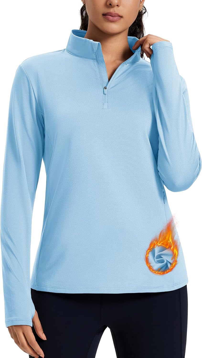 MAGCOMSEN Women's Quarter Zip Fleece Pullover Thermal Shirts with Zip Pocket Workout Running Tops Thumb Holes