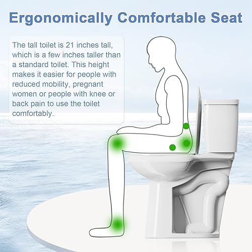 Miniatura 3 de Inodoros extra altos de 21 pulgadas | Inodoro alto rugoso de 12 pulgadas, inodoros alargados para baños de altura alta con altura cómoda | Inodoros