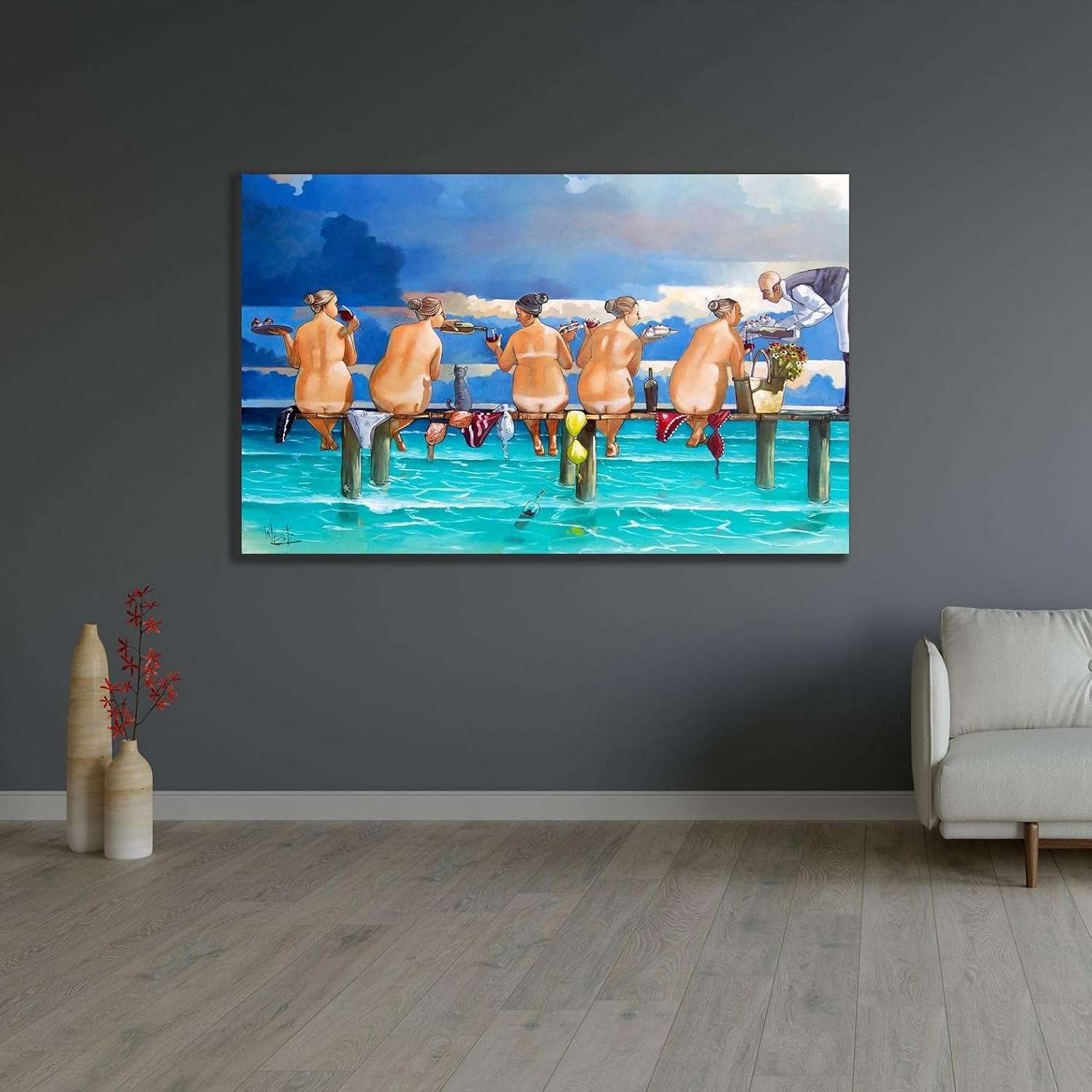 ArtDirect Wine On The Jetty Unframed Art Print Giclee Poster by West, Ronald - Ready for Framing with Customization Sizes 10x6, 14x9, 20x13, 36x23, 48x30, and 60x38 Inches