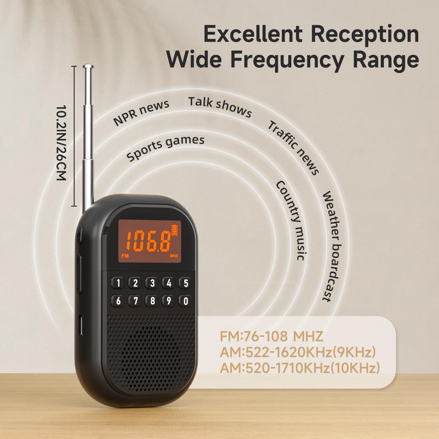 Radio Portátil Am/FM de Bolsillo Recargable, Soporta Conexión Bluetooth, Radio Mini con Antena Telescópica, Altavoz Grande, Auricular Estéreo y Temporizador de Sueño para Personas Mayores