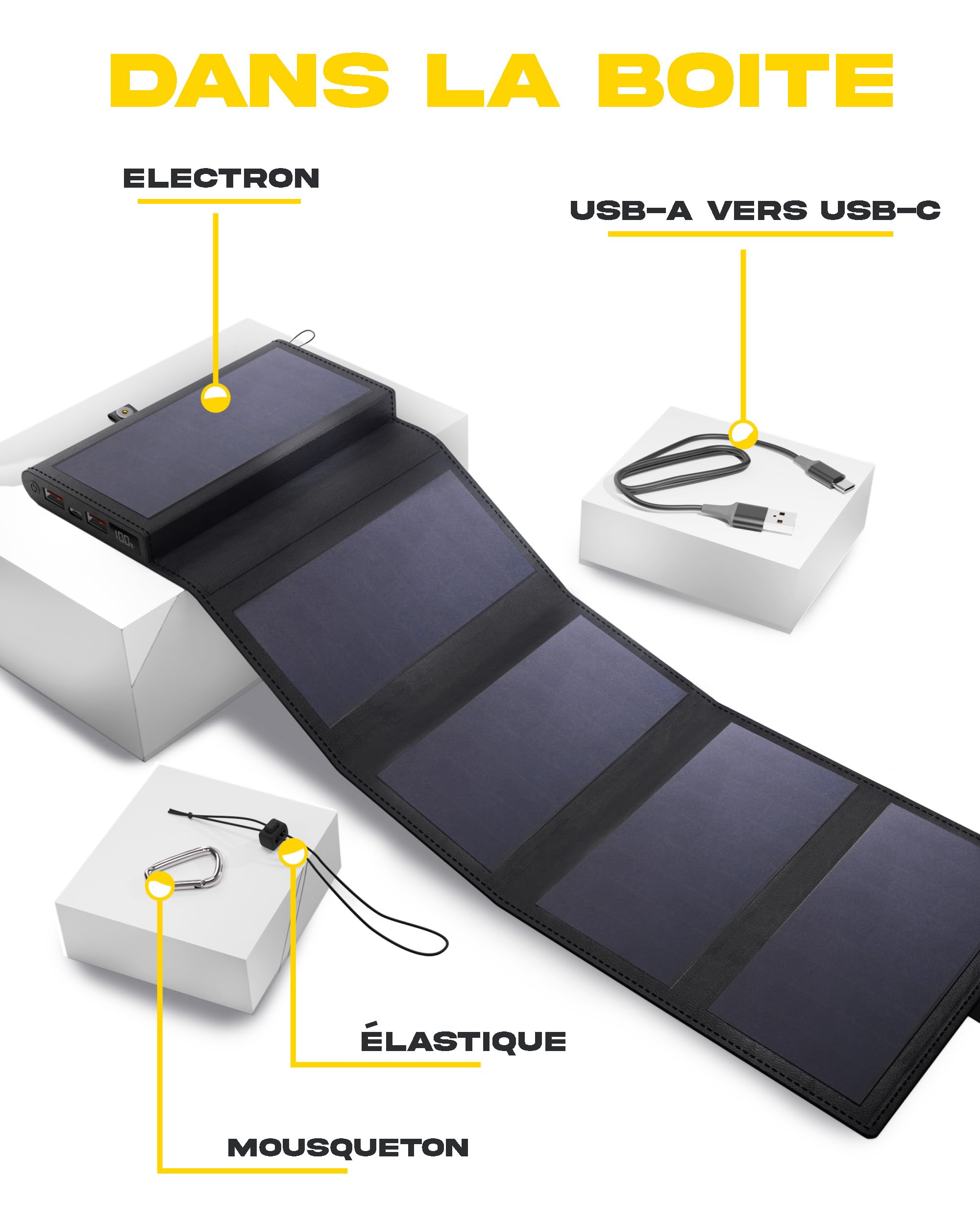 Mini Batterie Externe Solaire Portable 10000 mAh 8W Sunslice Electron, Plus Petit Chargeur Solaire, Panneau Solaire Portable pour Smartphone, pour Randonnée, Compatible avec Toutes Les Marques, Noir