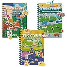 DINO MINI Stickypuff Value Pack - 3 Reusable Puffy Sticker Book for Toddlers - Puffy Stickers for Toddlers - Travel Activities for Kids Ages 4-8 - Screen Free Birthday Gifts Around Us