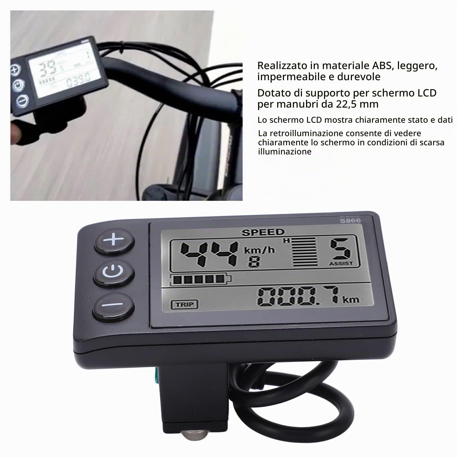 Keenso Bicicletta Elettrica S866 Display LCD Meter 24V 36V 48V Pannello di Controllo con Spina Impermeabile