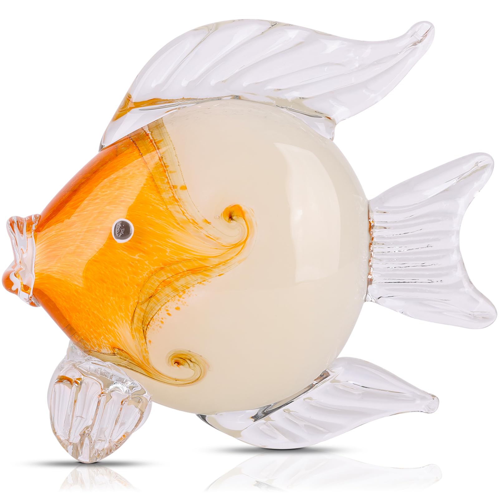 LCCCK Large Glass Fish Figurines Hand Blown Glass Fish Statue and Sculpture Home Decor, Murano Animal Tropical Sea Glass Paperweights for Desk, Glass Aquarium Coastal Beach Decorative (light Orange)