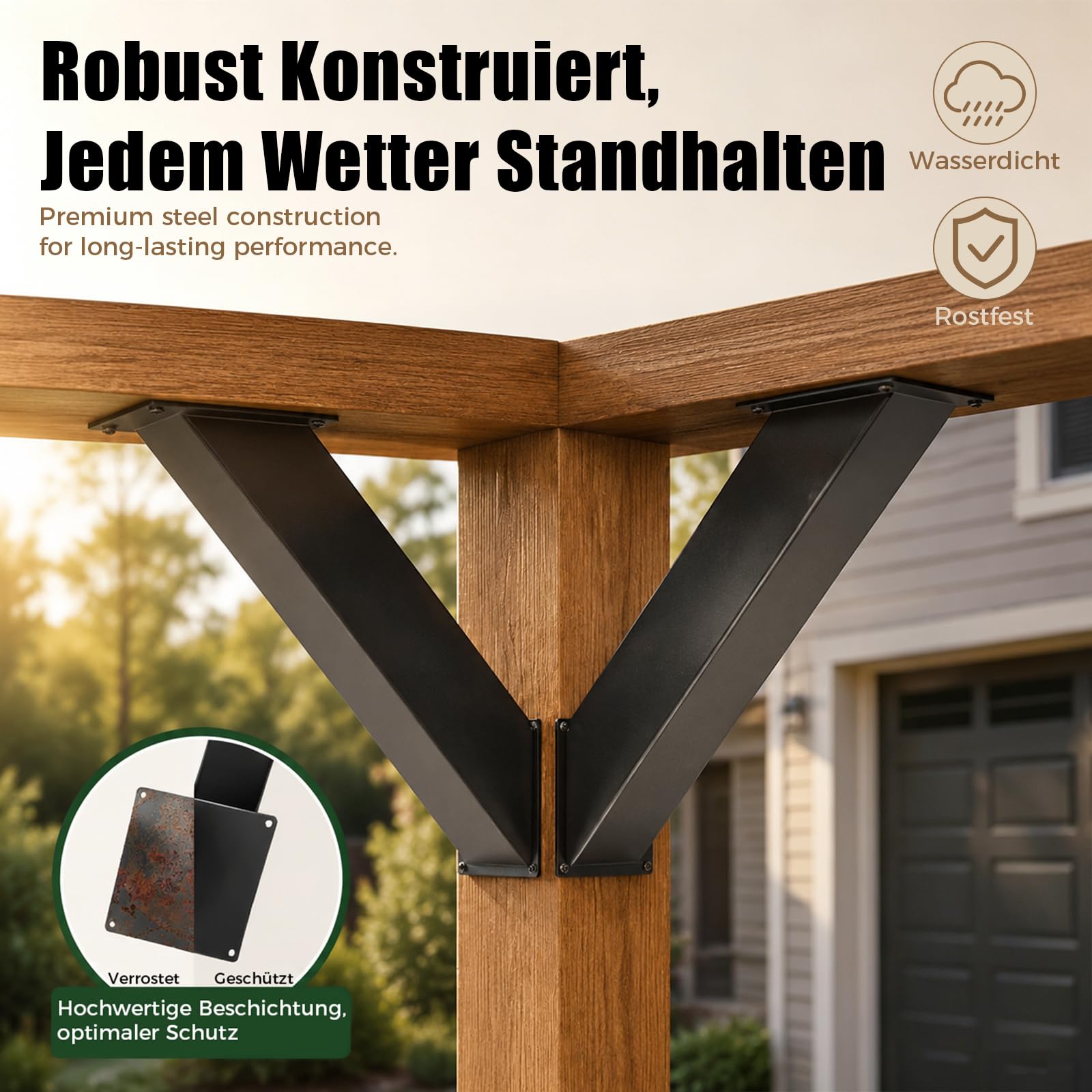 4 Stück 45-Grad Winkelhalterung, Balkenverbinder & Pfostenverbinde & Eckverbinder Holzverbinder, Rostfrei Wetterfest, für Pergola, Pavillon, Terrassenüberdachung