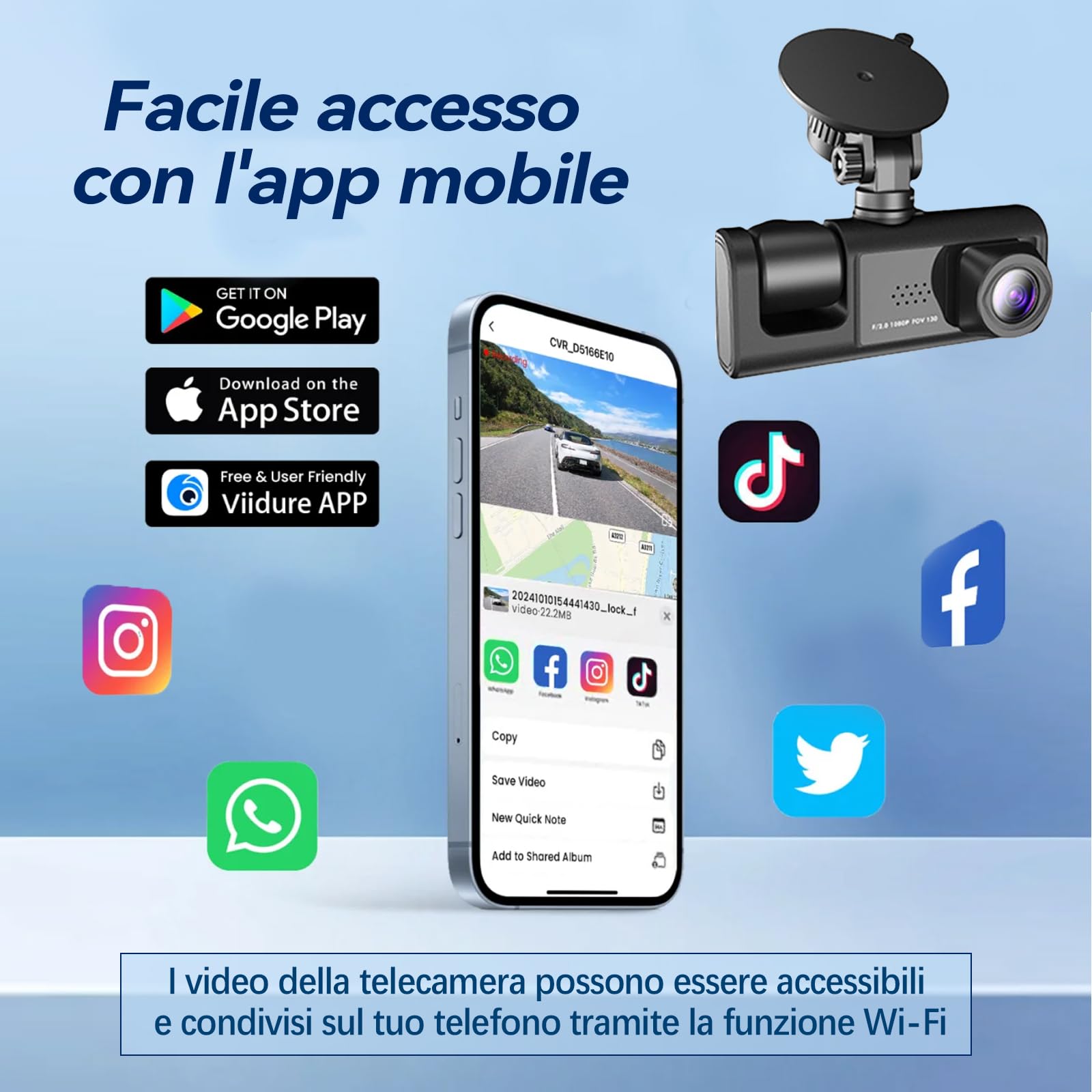 3 Channel 1080P Dash Cam with APP Control, 5GHz WiFi, Card Included 32GB SD, 170° Wide Angle, Loop Recording, G-Sensor, 24H Parking Mode — view 7