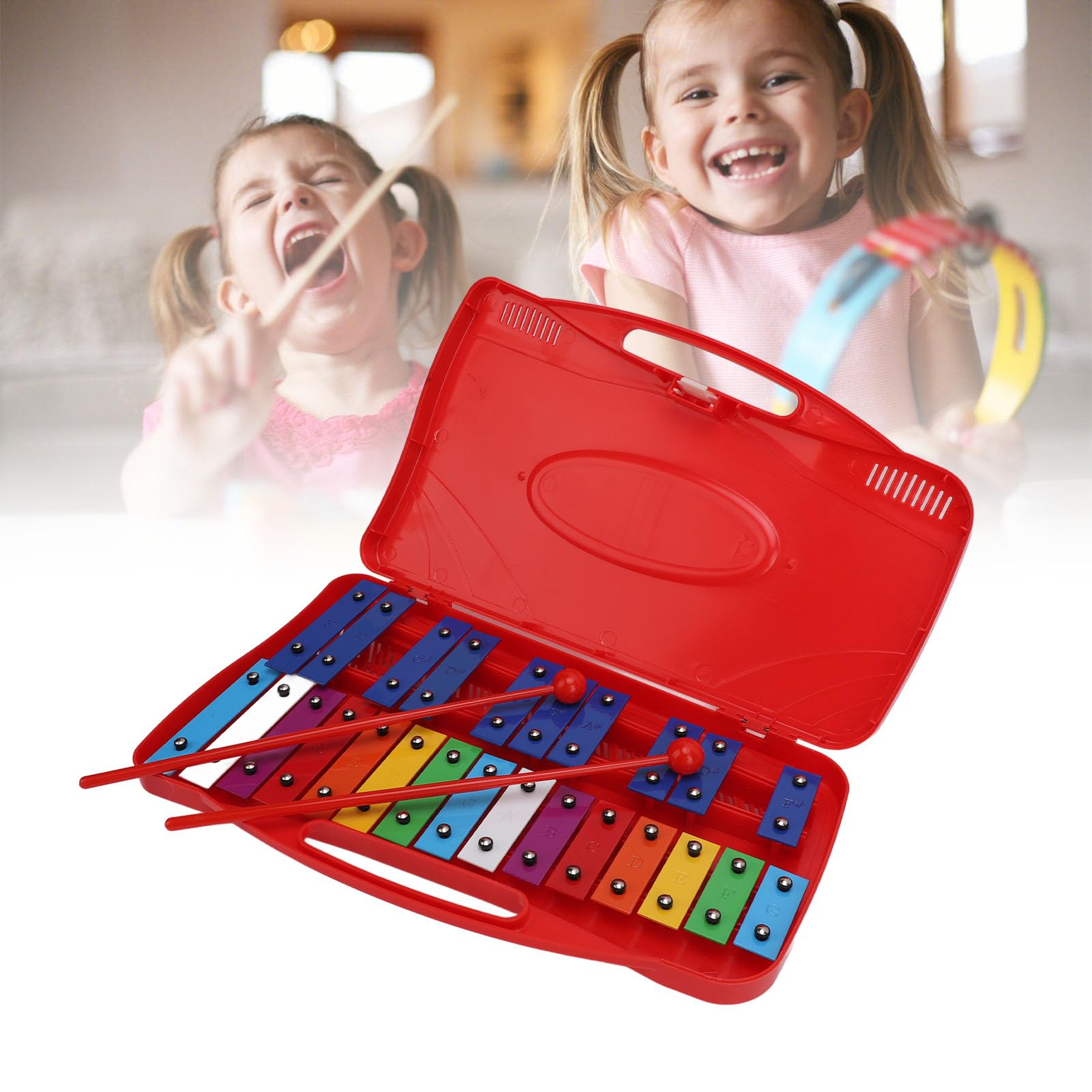 Xilófono profesional de aluminio para niños, colorido instrumento musical de 25 notas para educación temprana, jardín de infantes, resistente, ligero, duradero, con notas de íris,