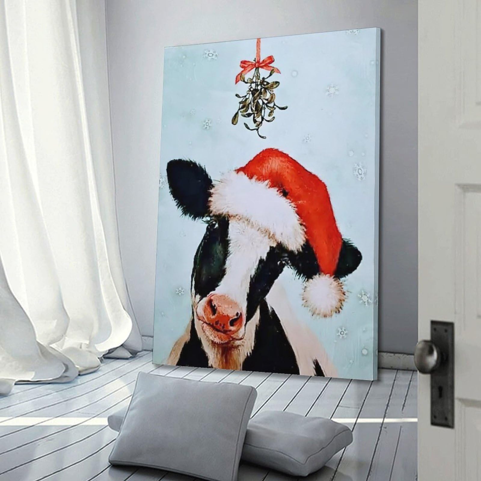 CWLLOG Stampe artistiche da parete su tela, poster creativo per festival di Natale, mucca, poster moderno, decorazione artistica per soggiorno e camera da letto, 40 x 60 cm