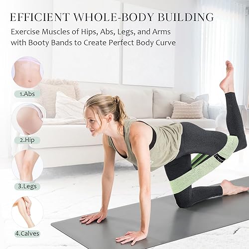 Miniatura 4 de Bandas anchas de resistencia de tela para entrenamiento, bandas antideslizantes de 3 niveles para mujeres y hombres, piernas y glúteos con cintas