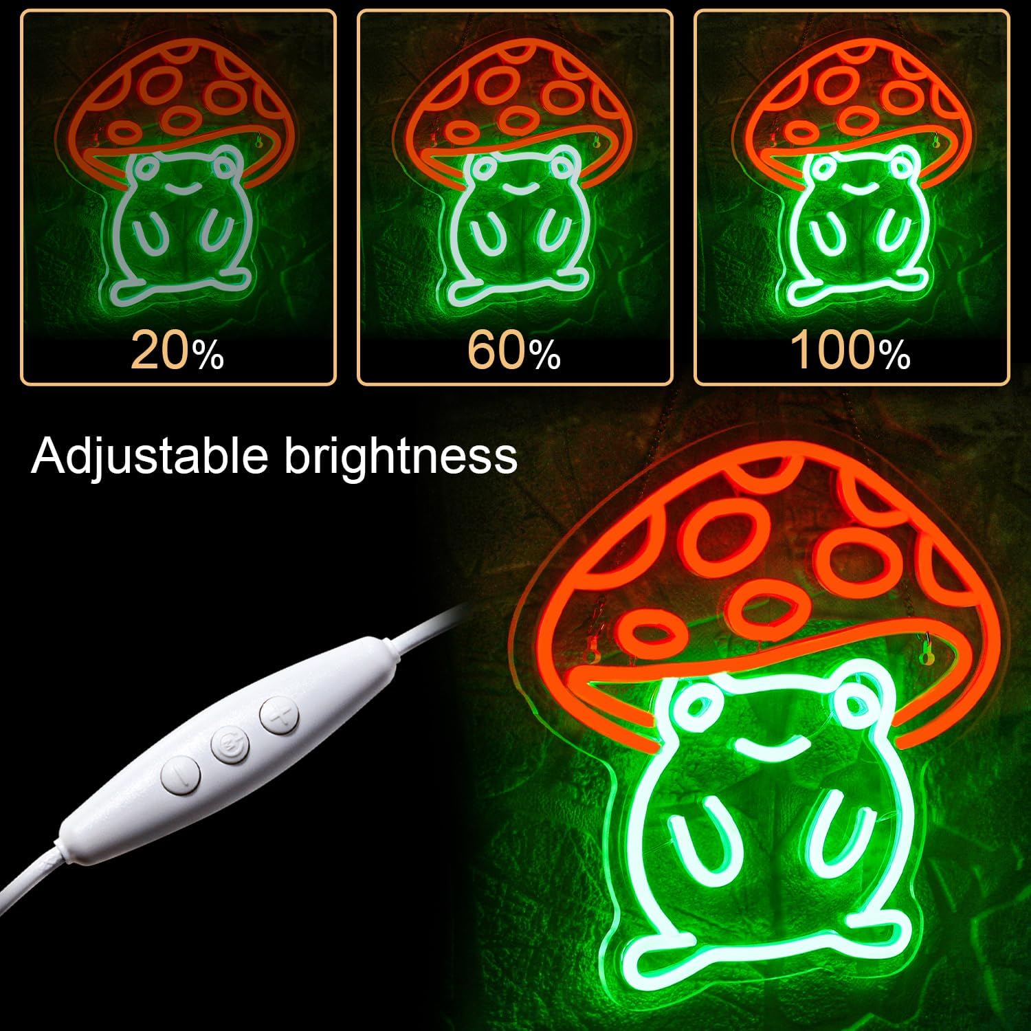 WLHOPE Mushroom Frog Neon Light for Wall Decor - Cute Green Red LED Sign Bedroom, Kids Room, Home, Bar, Party, Classroom, Game Room Neon Sign Led Lights Gifts for Teen Boys
