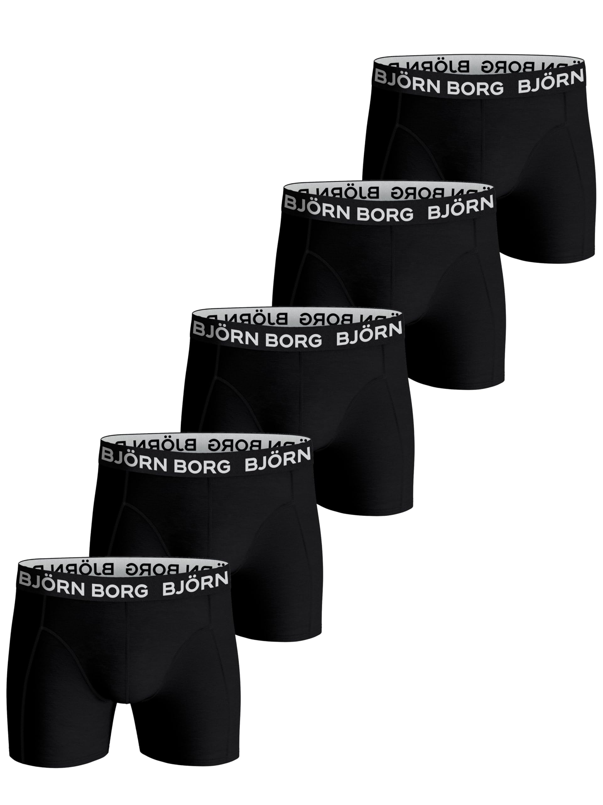 Bjorn Borg Mens Cotton Stretch Mid Rise 5 Pack Boxer Briefs - Black - L