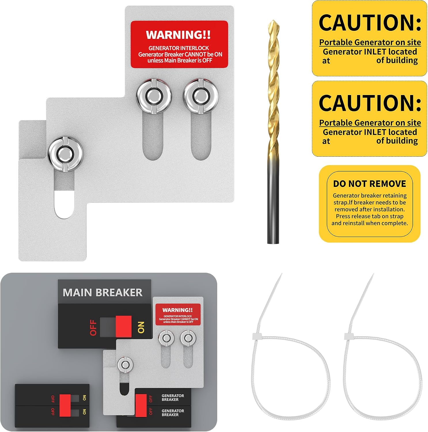 Generator Interlock Kit Compatible with Square D QO or Homeline 100 or 125 Amp Panels, Interlock Kit with 3/4 to 7/8 Inches Spacing Between Main and Generator Breaker
