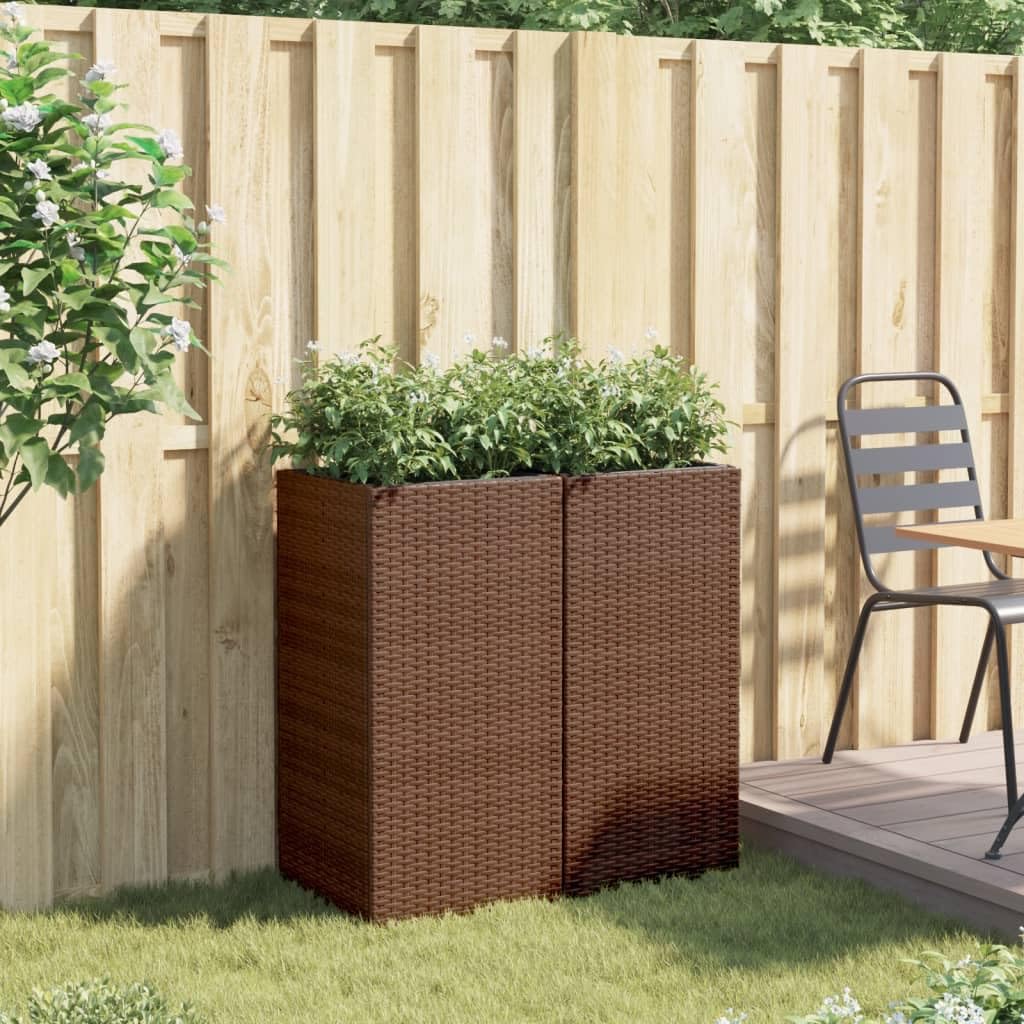 Donice ogrodowe 2 szt brązowe 40x40x80 cm rattan PE zestaw skrzynek balkonowych na kwiaty z wkładem z włókniny odporny na warunki atmosferyczne
