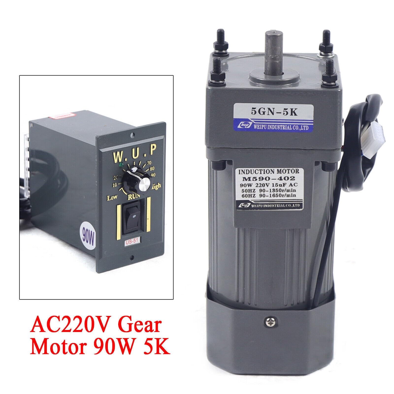 Motore elettrico AC con regolatore di velocità, 220 V, 90 W, 5 K, monofase, rapporto di riduzione 1:5