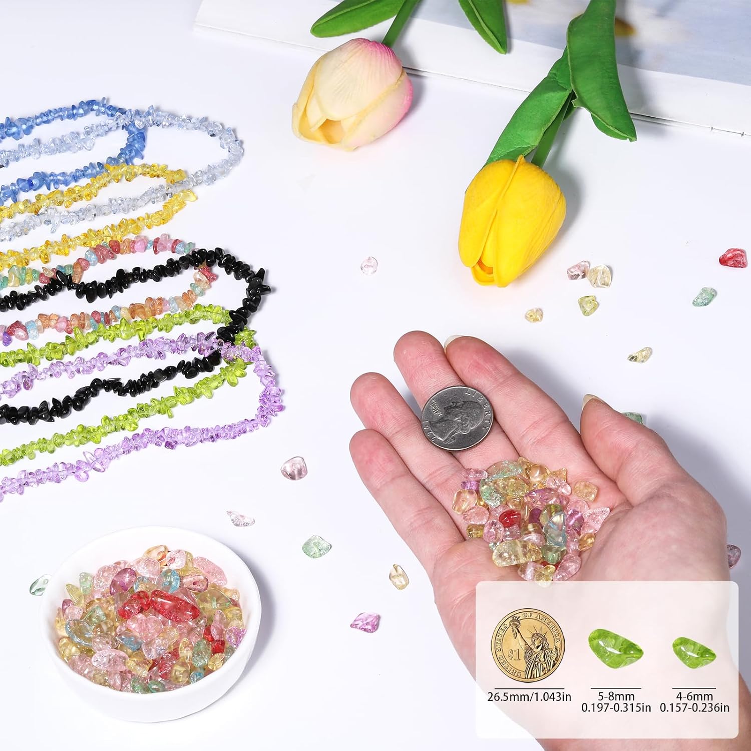 32in 4-6mm Crystal Chip Glass Beads for Jewelry Making About 330pcs, Irregular Drilled Colorful Beads for Bracelets, DIY Crafts - Image 2
