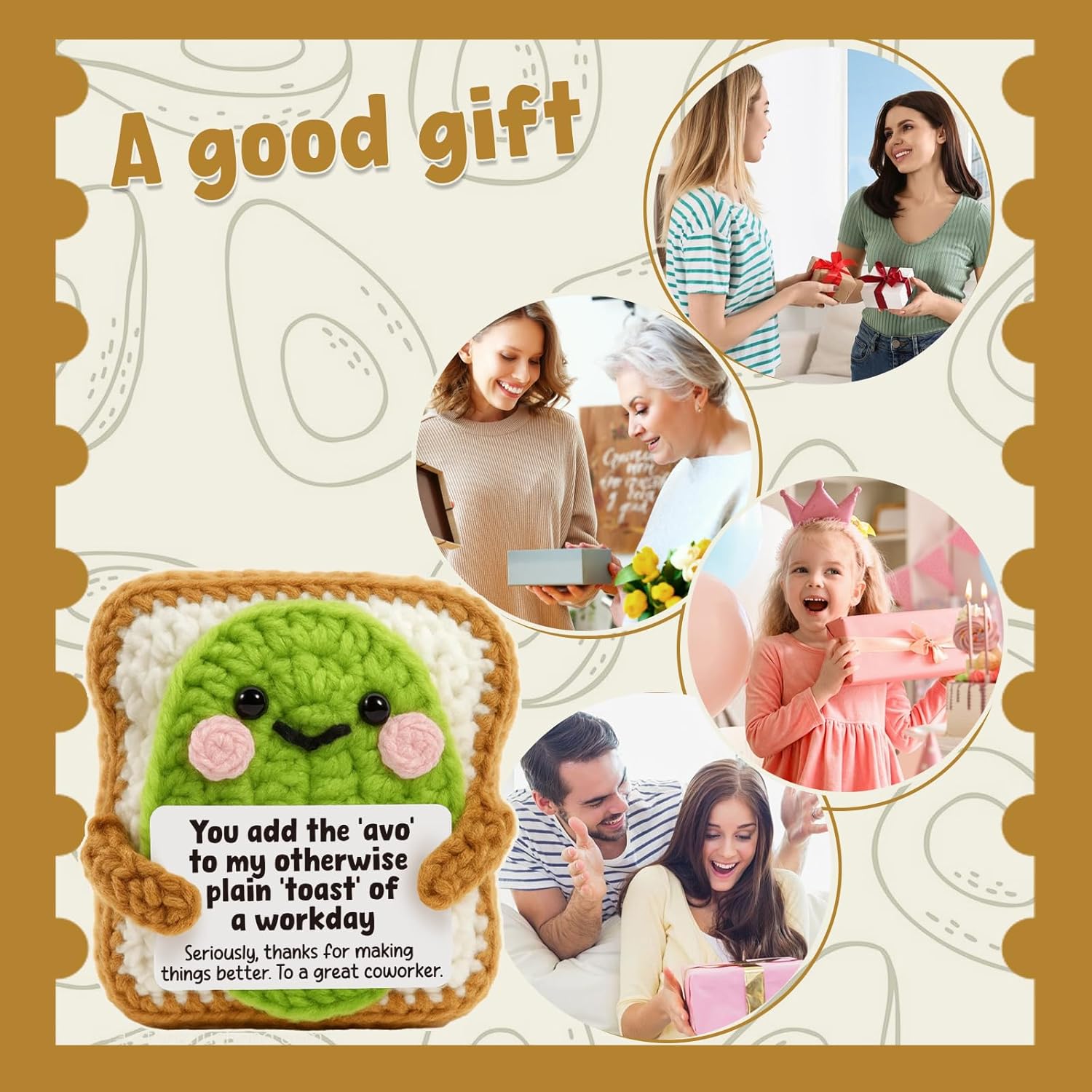 Heartwarming Gift for Coworker | Cute Crochet Avocado Toast Plush with Thank You Card | Funny Desk Decor for Office | Unique Appreciation, Birthday, Going Away Gift for Colleagues, Work Bestie