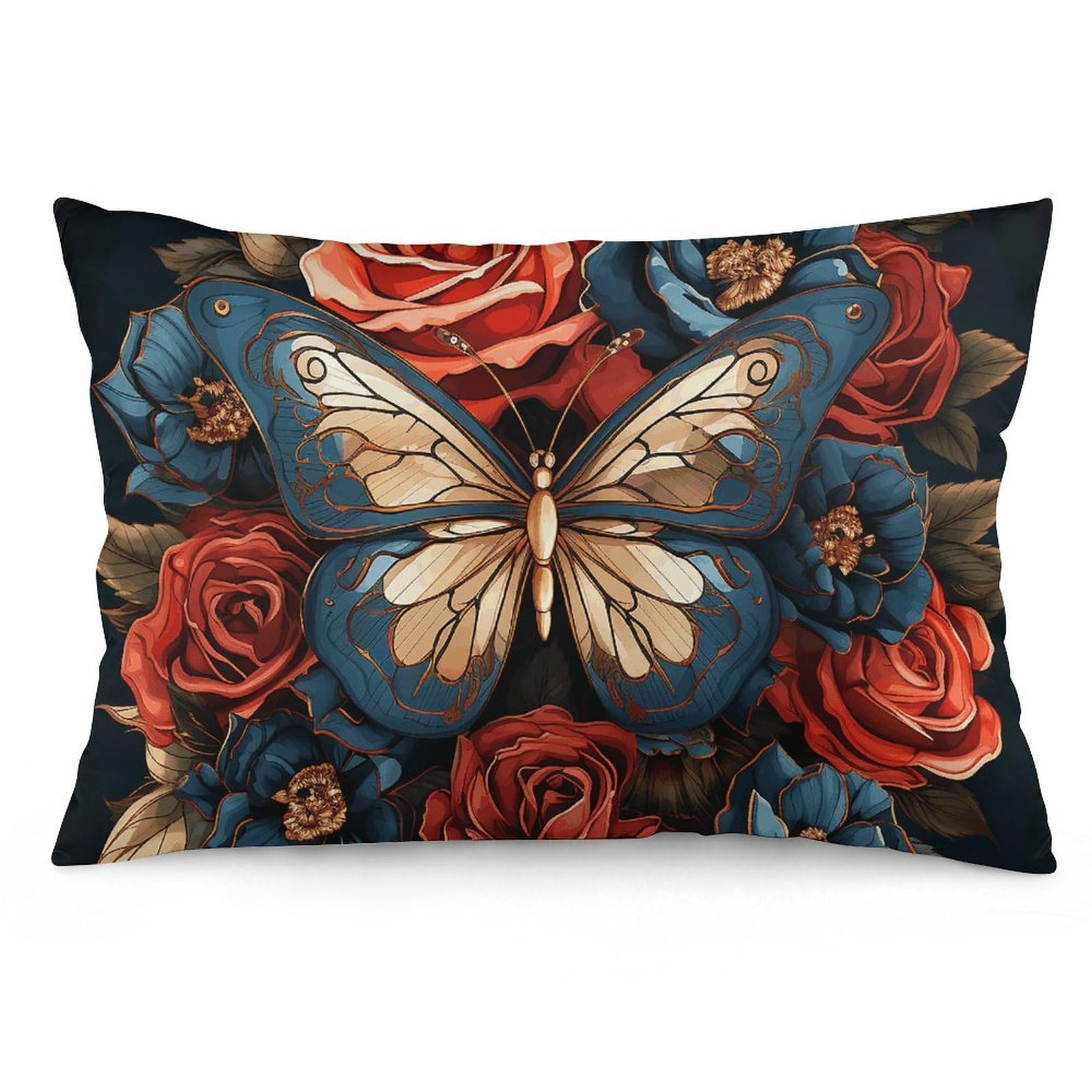 2 Pack Pillow Cases for Hair and Skin, Soft Breathable Pillow Case Covers with Hidden Zipper, Butterflies and Roses Pillowcase 16 "x24 Pillow Covers for Sleeping Gift