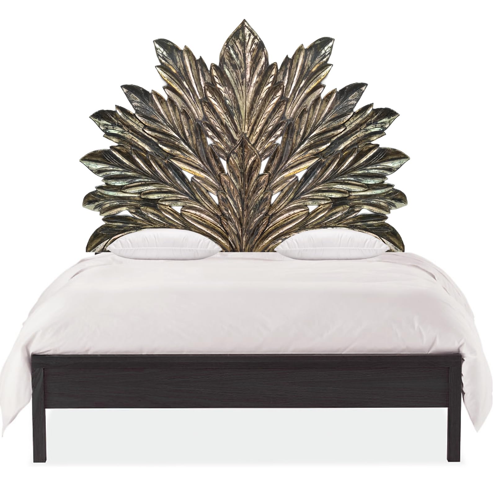 Hand Carved Big Palm Leaf Gold Wash Morocco Headboard Coastal Living Home Decor Tropical Styles Traditional Carving Decor (King Size- 72x48x1 -inches)