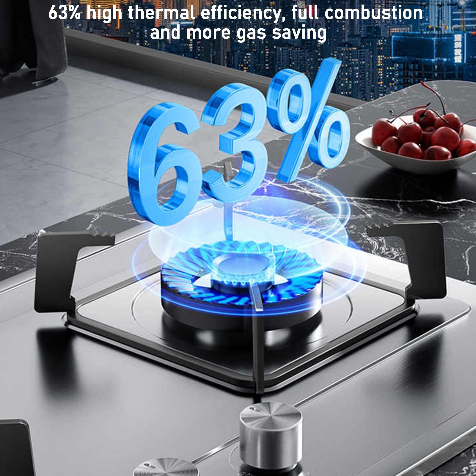 Estufa de gas de doble quemador, panel de acero inoxidable, 5,2 kW, estufa de fuego intenso, con cubierta de cobre ampliada, estufa de cocción rápida, for familias que acampan(LPG)