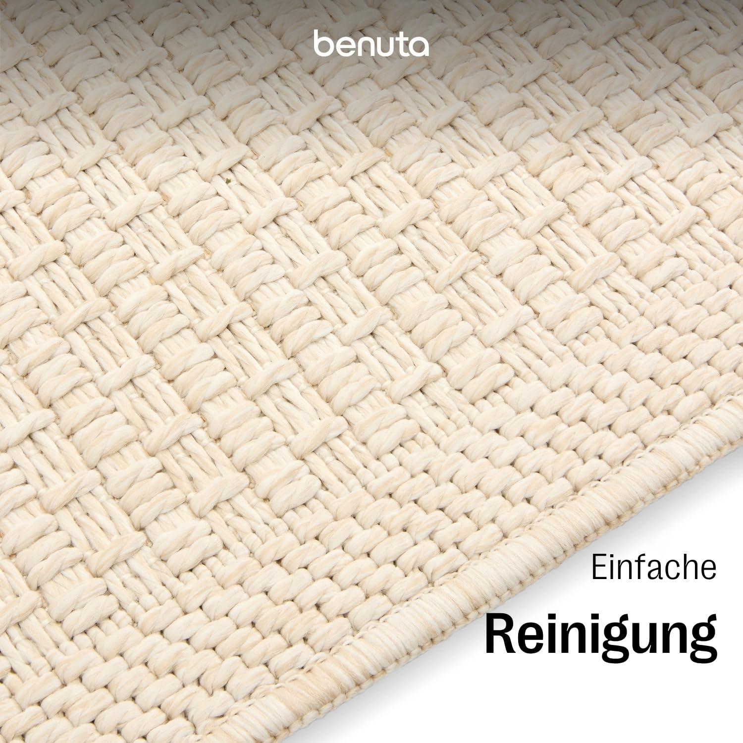 benuta Basic In- & Outdoor Teppich Wohnzimmer Iowa - Creme 80x250 cm - Boho Jute-Look wetterfest für Balkon, Terrasse - Schlafzimmer, Küchenteppich & Wohnzimmerteppich - Strapazierfähig & Robust