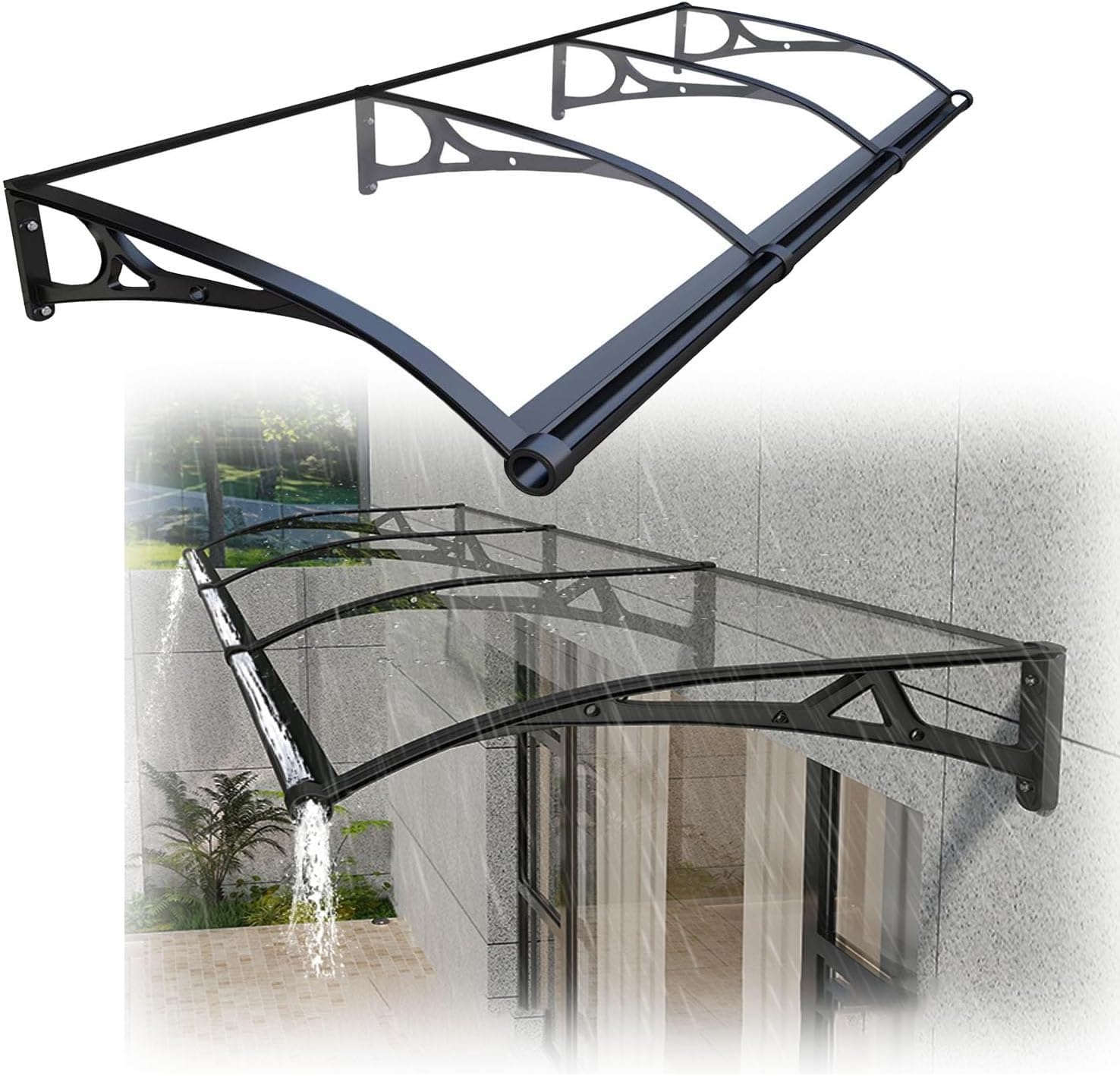 Window Awning Door Canopy,polycarbonate Front Door Outdoor Patio Awning For Door Entrance,aluminum Alloy Large Sink Window Awning Door Canopy,for Uv Rain S(Size:60x120cm/23.6x47.2in,Color:Transparent)