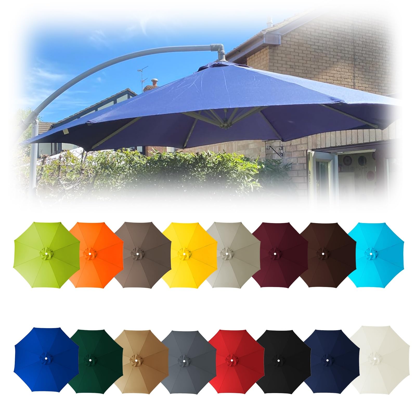 LRZPTDYU This Replacement Patio Umbrella Canopy Cover 6 Rib Sune Cloth for Garden Parasol 2m 6.5ft Outdoor Umbrella Fabric Cover